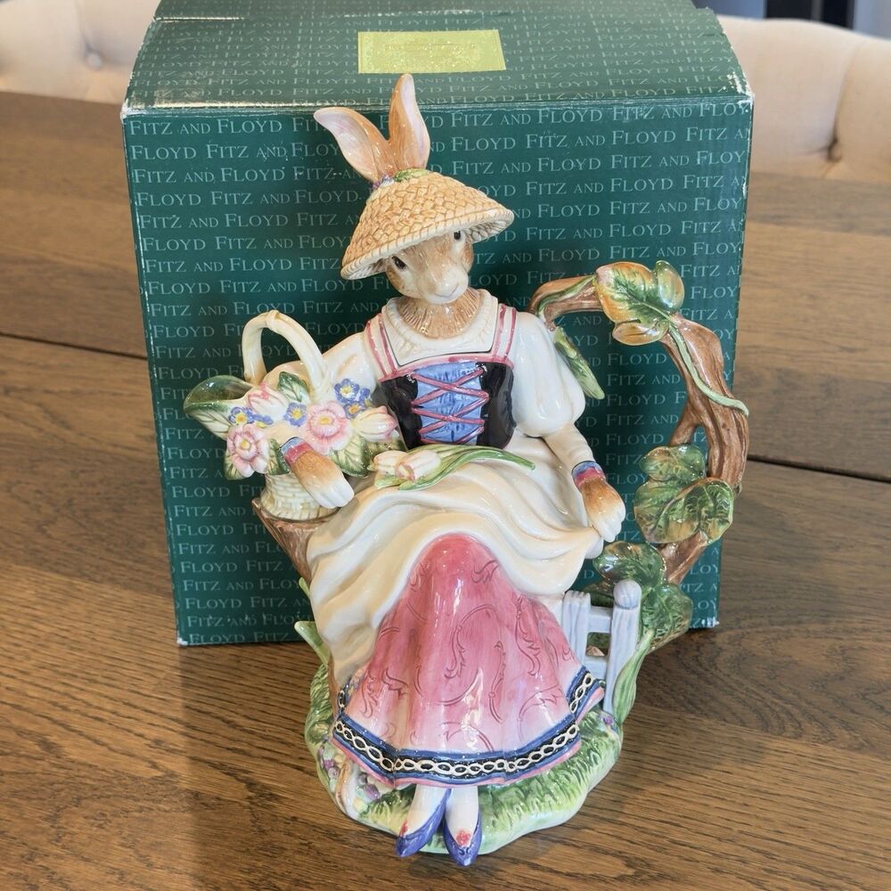 Fitz And Floyd Classics Old World Lady Rabbit Teapot Whimsical Cottagecore Box